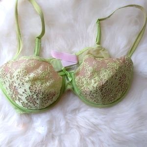 Lime Green Mesh and Embellished Push Up Bra - VS 34C